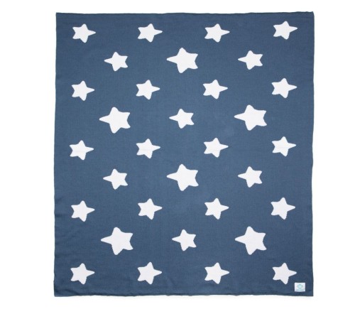 Organic Cotton Knitted Baby Blanket “Blue Stars”